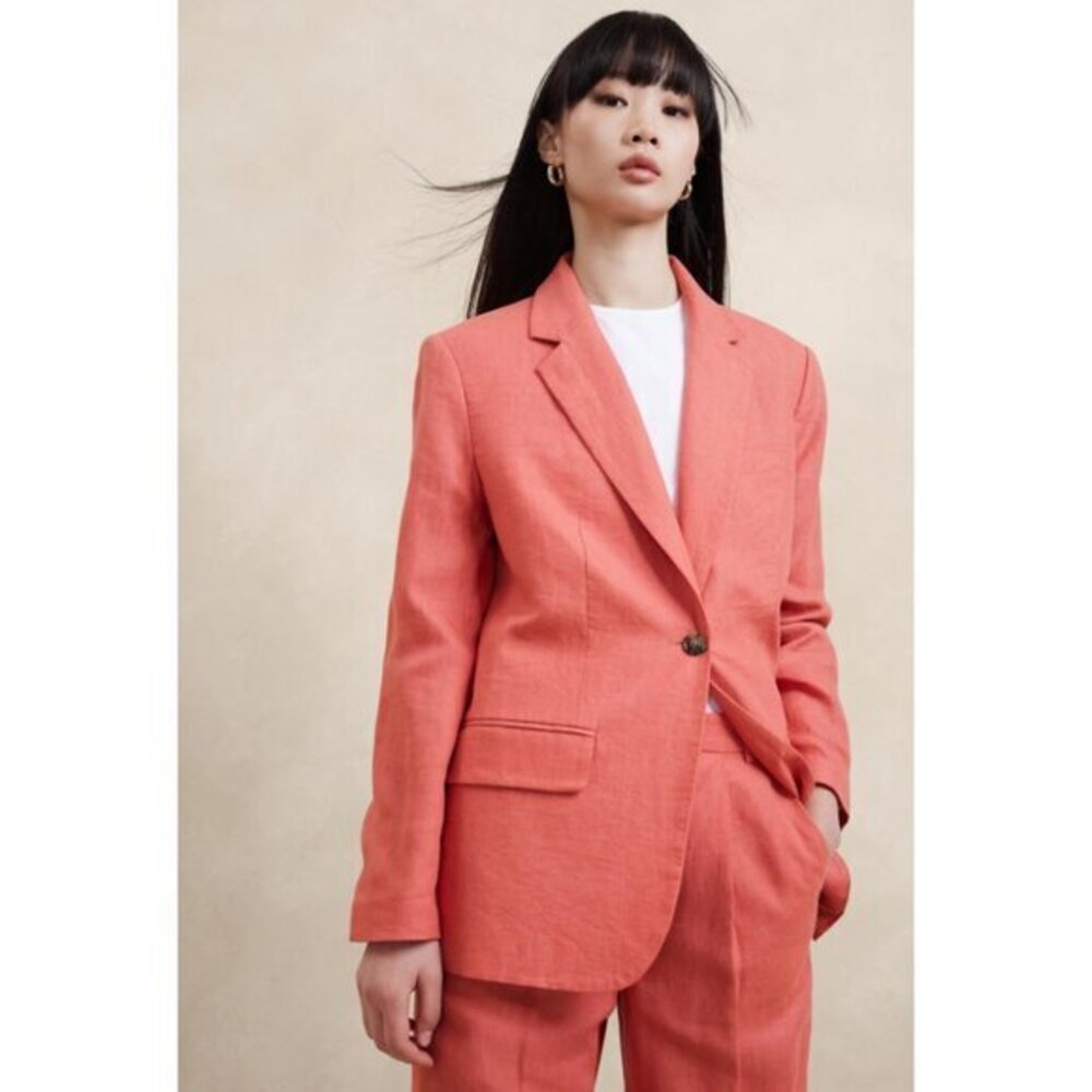 Banana Republic Relaxed Lina Linen Blazer Coral Color NWOT Women's Size 0